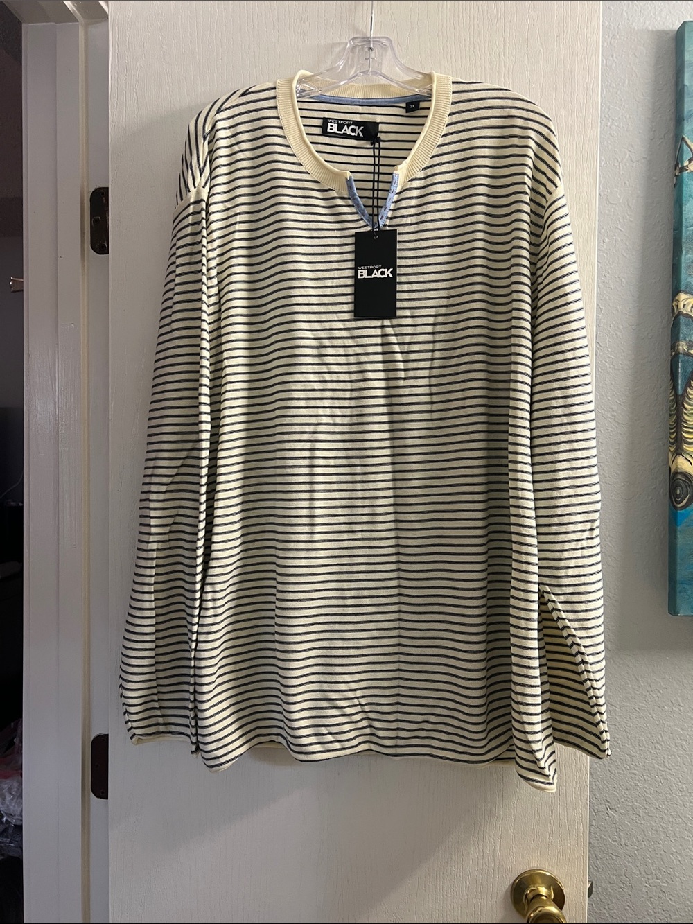 Westport BLACK Striped Crewneck Sweater in Cream and Black